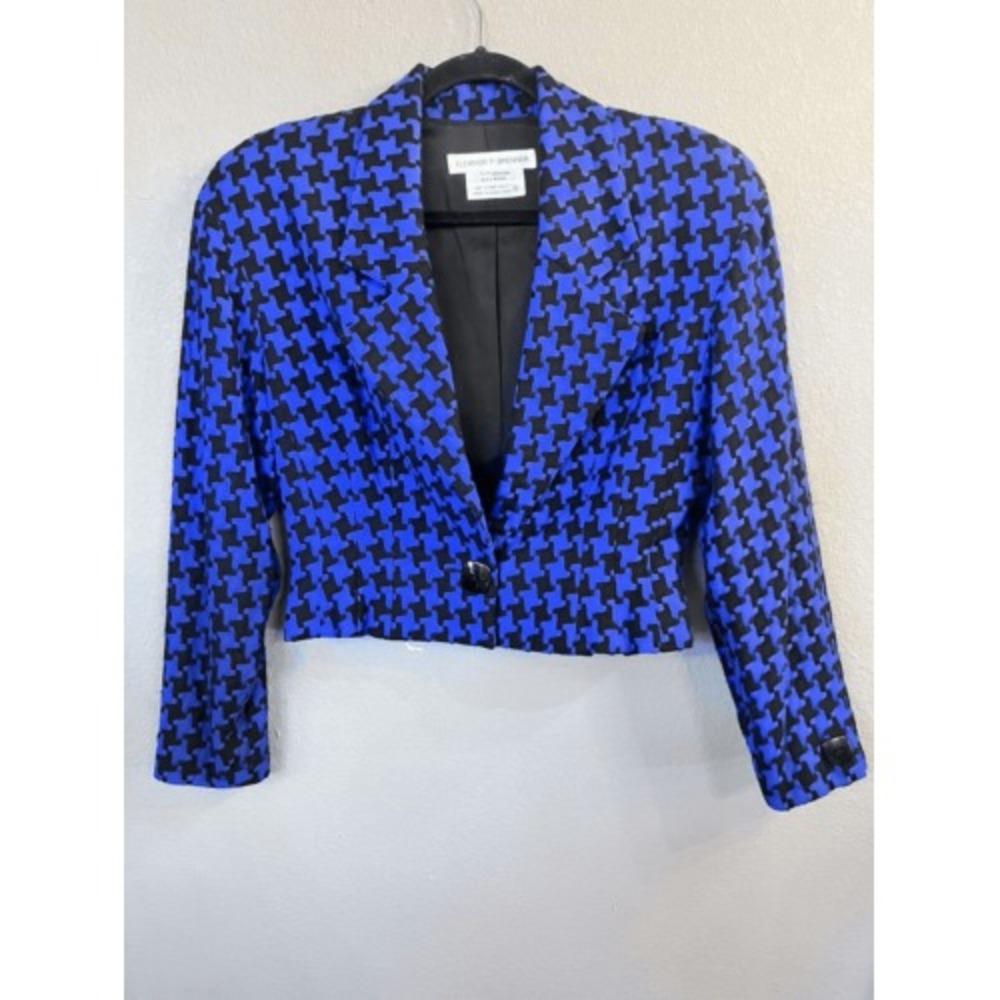 Vintage Eleanor P Brenner Wool Blend Blazer Jacket Blue Black Size 6